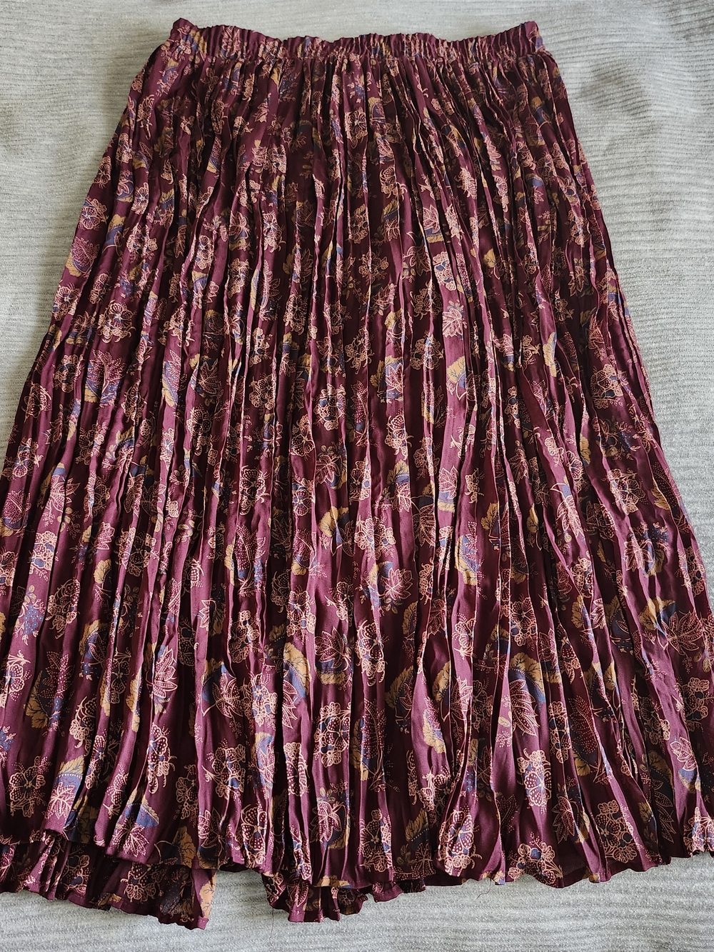 Vtg Kathryn Deene Women Skirt Burgundy Floral Pleated Boho Pesant Gypsy 18/20